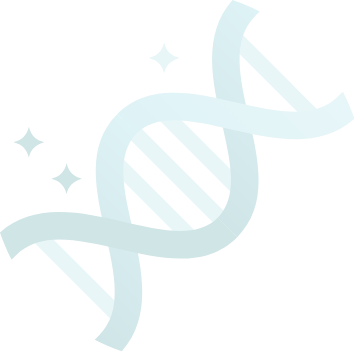 Light blue DNA icon with three light blue sparkles on the left side of the helix.