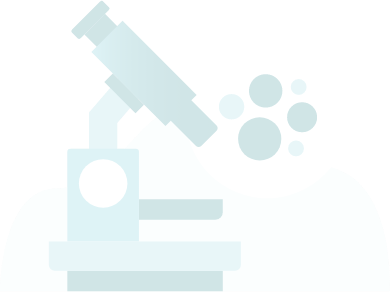 A light blue graphic of a microscope.